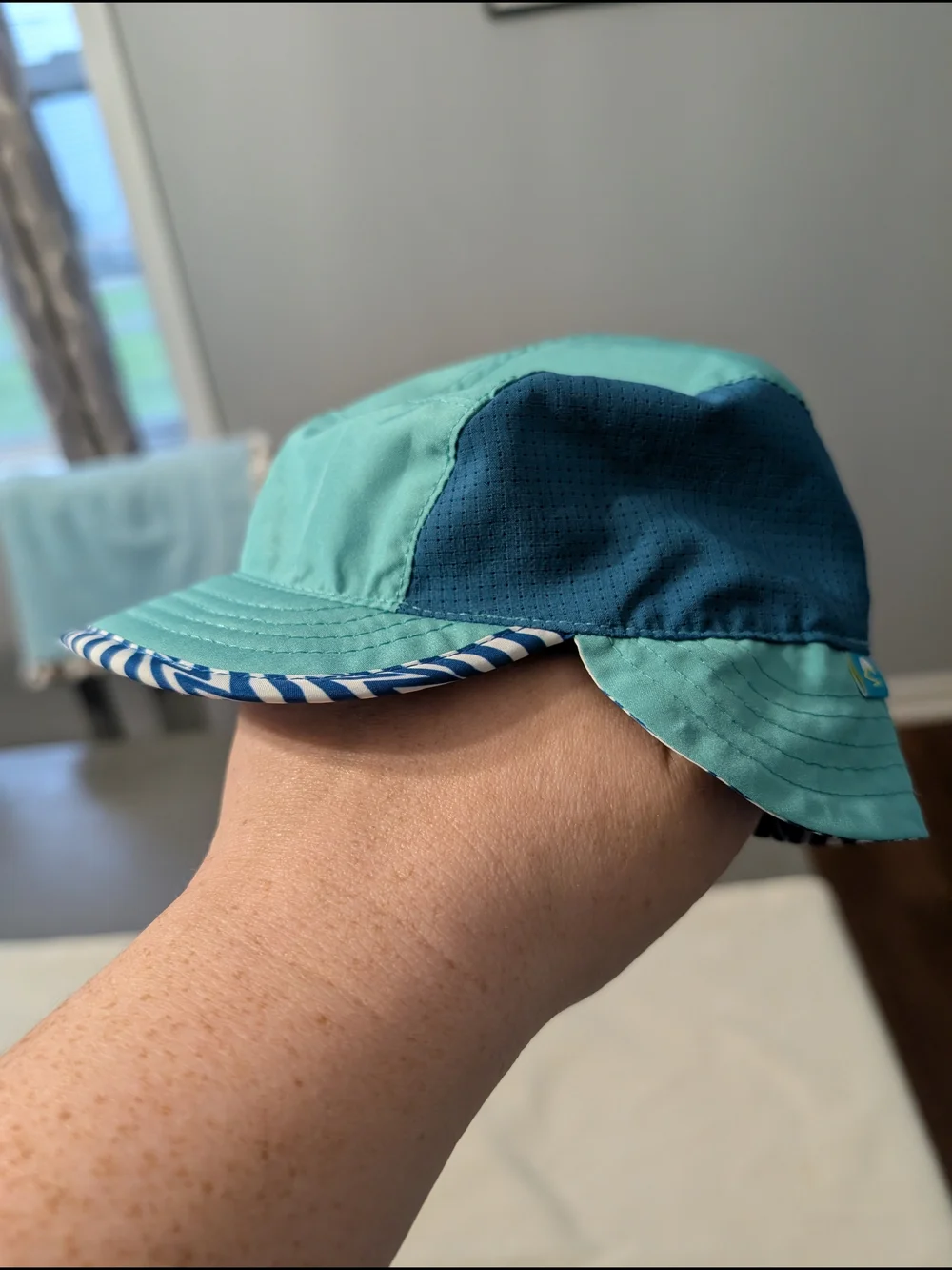 Teal and Navy Striped Brim Lightweight Sun Hat